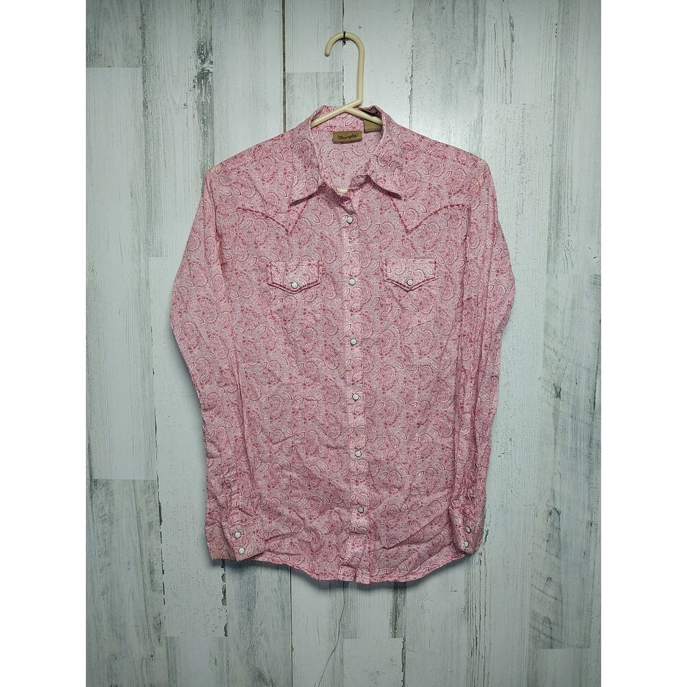 Wrangler Women's Small Pearl Snap Pink Paisley Long Sleeve Top